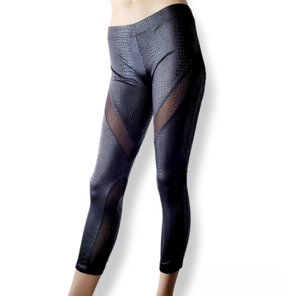 Caribbean Queen Python & Mesh Constructed Paneled Leggings